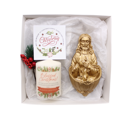 Christmas Gift set - Sacred Heart Holy Water font/Christmas Candle set