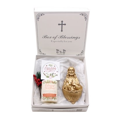 Christmas Gift set - Sacred Heart Holy Water font/Christmas Candle set