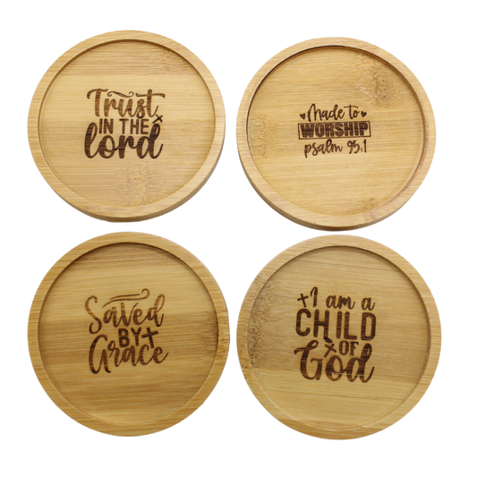 Blessing Wood Engraved Coasters with Bible Verses - Faith in Every Sip