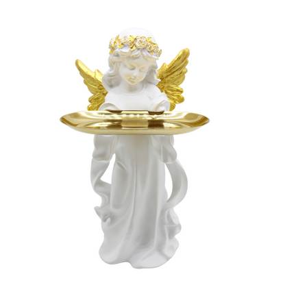 Polystone Gold Angel with Gold Metal Plate - 32cm