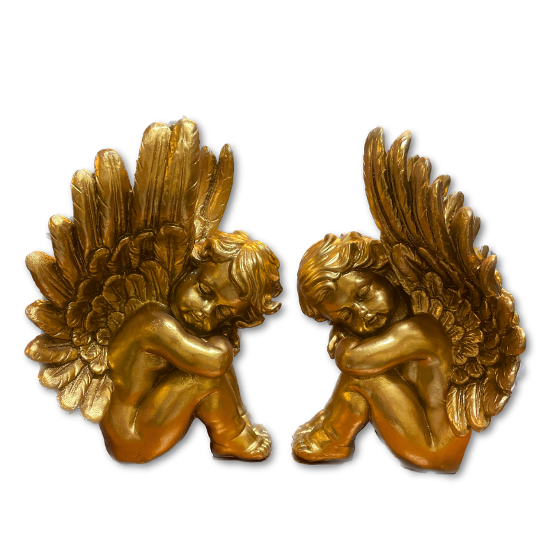 Polystone Gold Sitting Angels  (Pair)