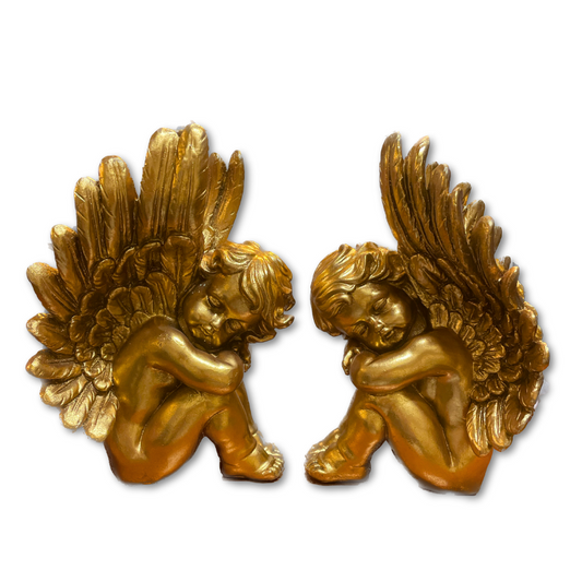 Polystone Gold Sitting Angels  (Pair)