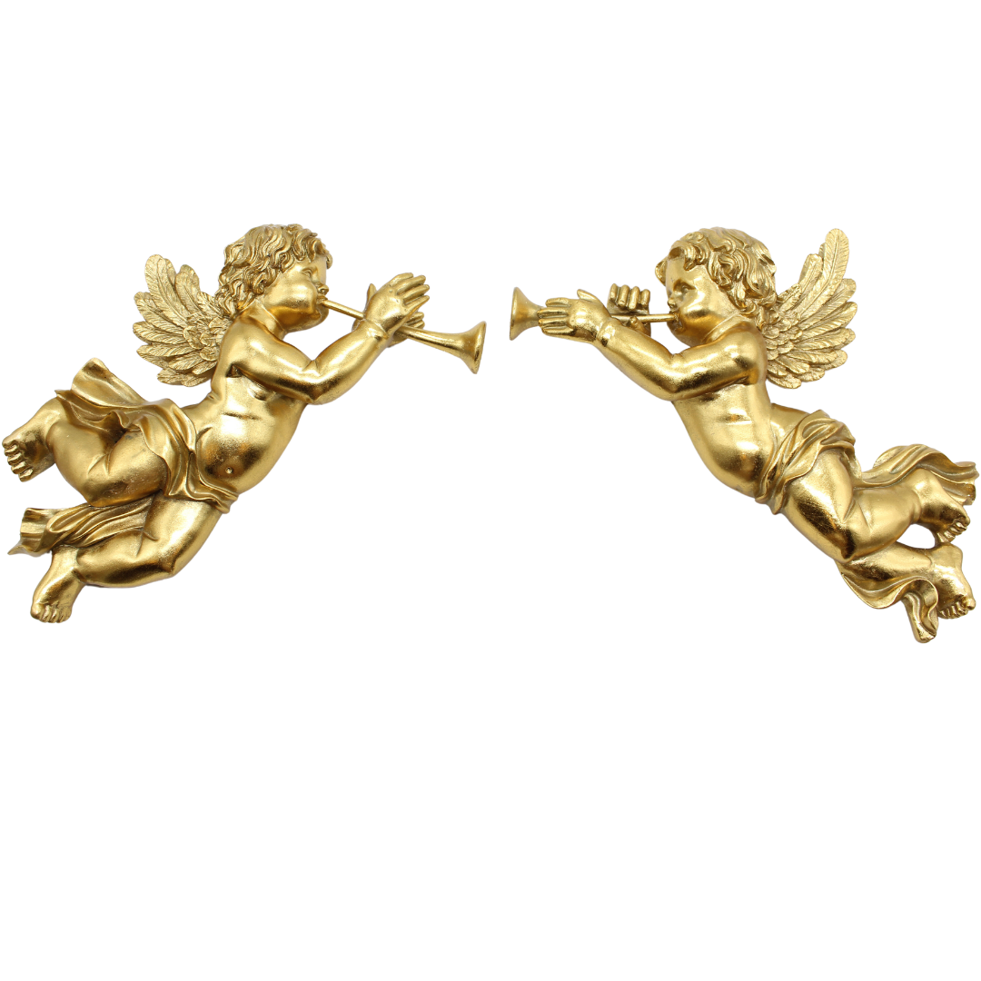 Polystone Gold Wall Angels  (Pair)