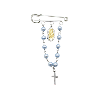 Baby Rosary Brooch/Miraculous Medal (Swaroski Pearl White/Pearl Pink)