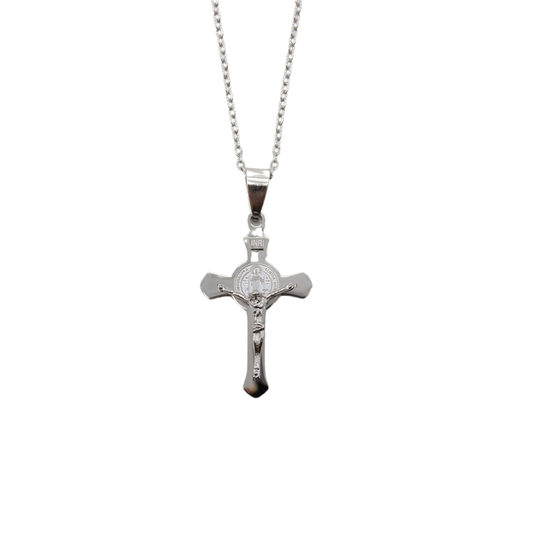 Stainless Steel St Benedict 4.5 cmCrucifix/Chain - Silver