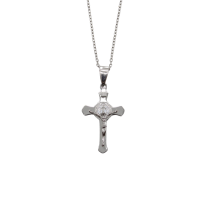 Stainless Steel St Benedict 4.5 cmCrucifix/Chain - Silver