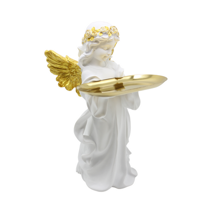 Polystone Gold Angel with Gold Metal Plate - 32cm