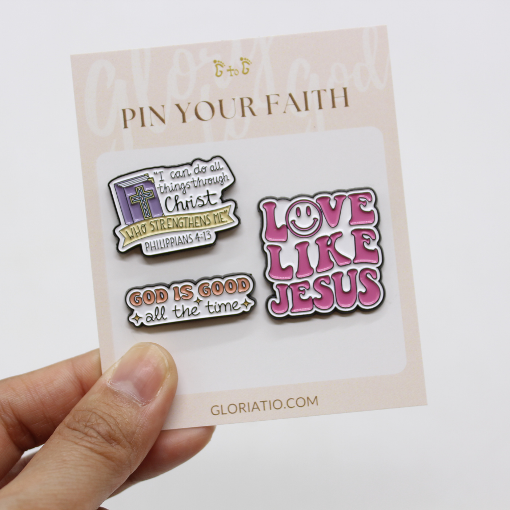 Christmas Gift Set - Bible Verse Pouch/Set of 3 Christian Enamel Pins