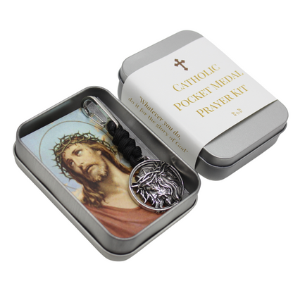 Stainless Steel Catholic Pocket Medal Prayer Kit