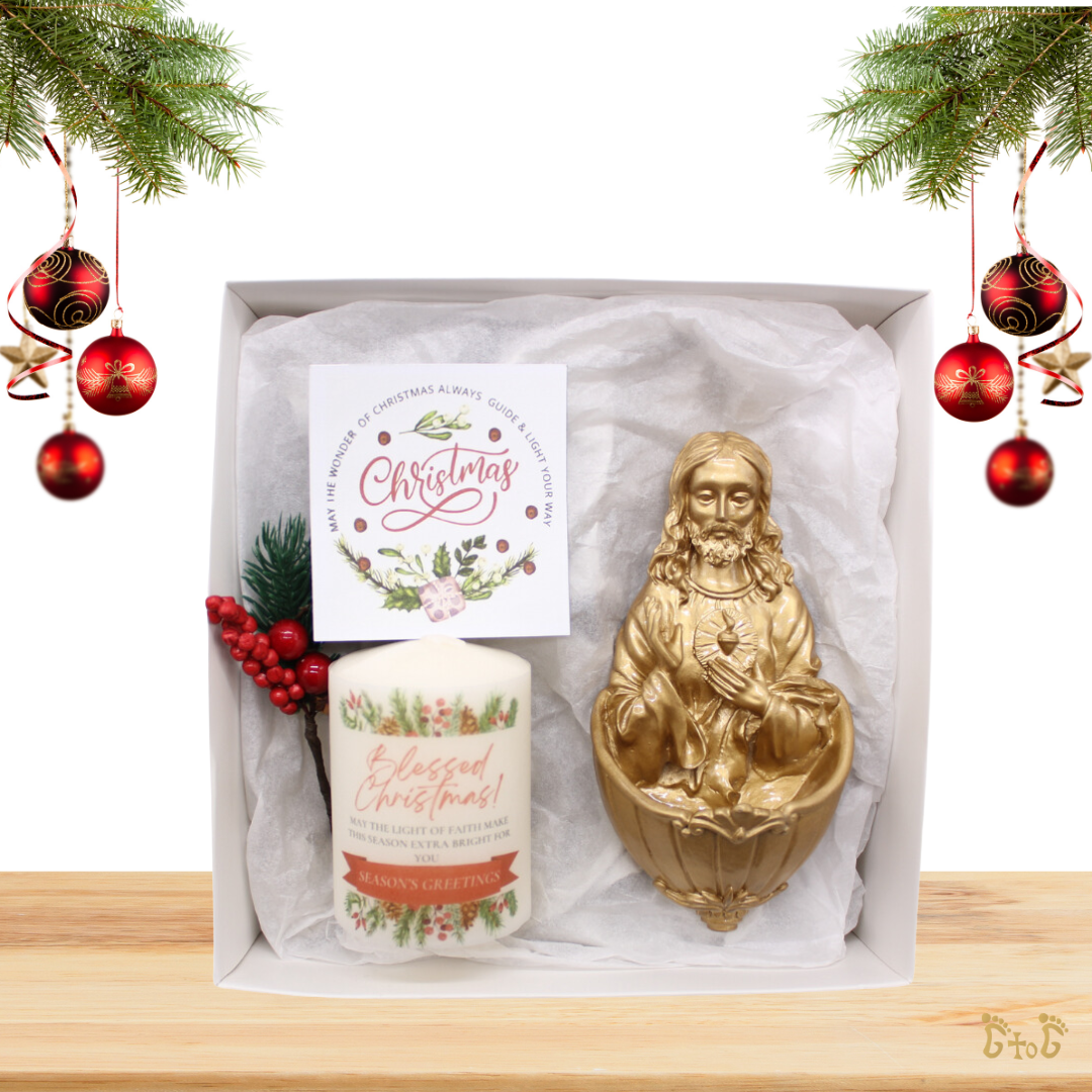 Christmas Gift set - Sacred Heart Holy Water font/Christmas Candle set