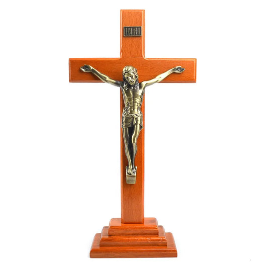 Wood Table Standing Crucifix - 35cm