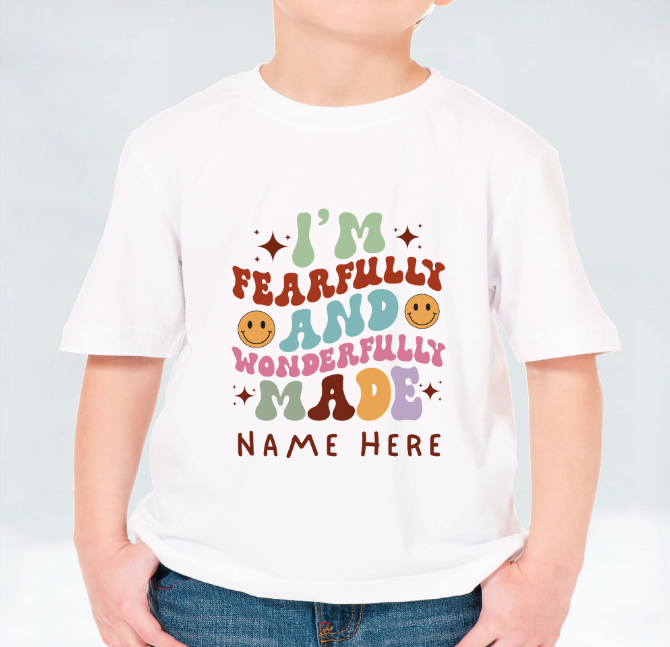 I'm Fearfully and Wonderfully Made Kids T-shirt (Personalisation Available)