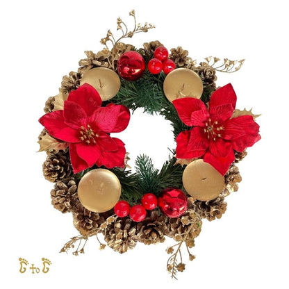 (EARLY BIRD OFFER) Christmas Advent Wreath 11" + 4 Advent Candles (Red Poinsettias)