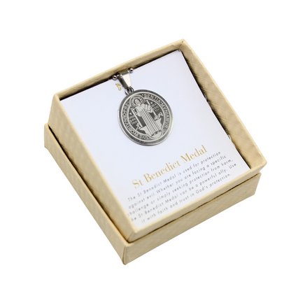 Stainless Steel St Benedict Medal/Chain set 1.5cm/2cm/2.6cm