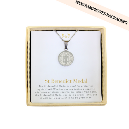 Stainless Steel St Benedict Medal/Chain set 1.5cm/2cm/2.6cm