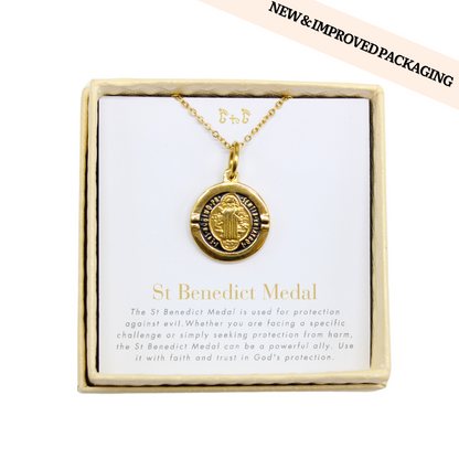 Stainless Steel St Benedict Medal/Chain set - Silver/Gold