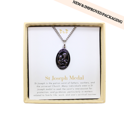 Stainless Steel St Joseph Medal/Chain set- 1.5cm (Gold plated/Silver)