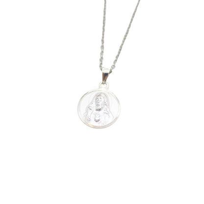 Silver Sacred Heart  Medal/Chain Set