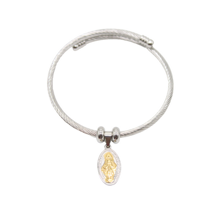 Stainless Steel Miraculous Medal Coil Wrap Bracelet (silver)