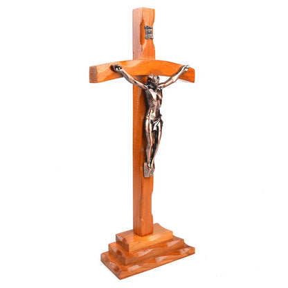 Wood Papal Standing Crucifix - 35cm