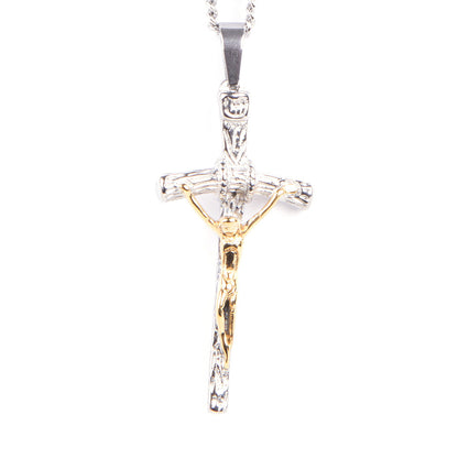 Stainless Steel Papal Crucifix/Chain - Gold plated 4 /5.5cm