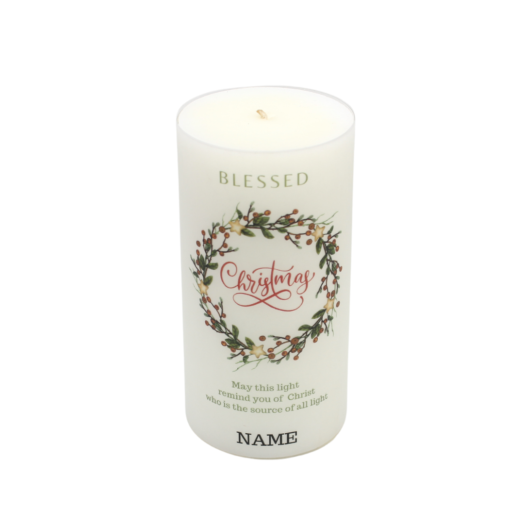 Christmas Pillar Candle - White (Free Name Personalisation) 15cm