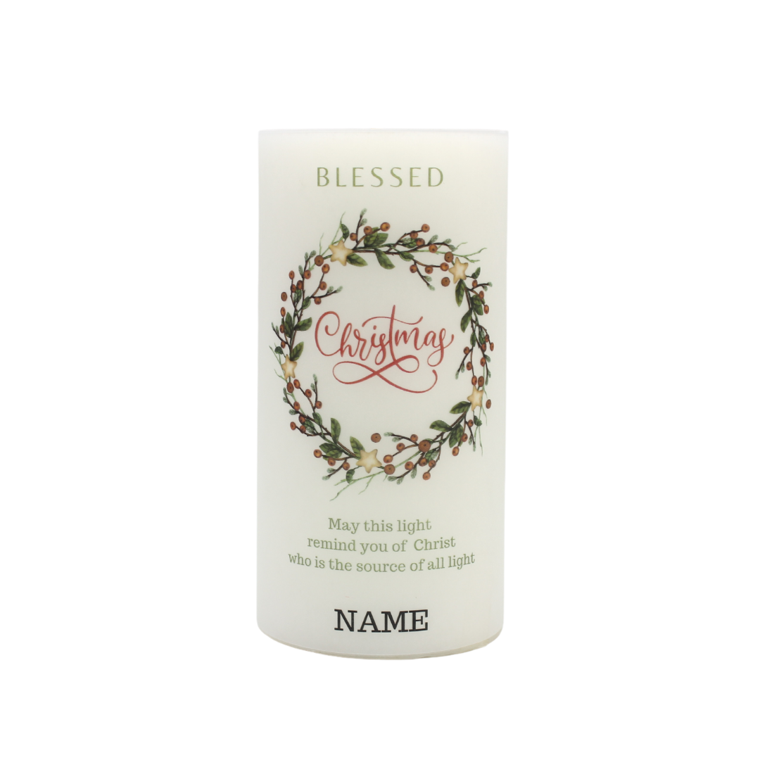 Christmas Pillar Candle - White (Free Name Personalisation) 15cm