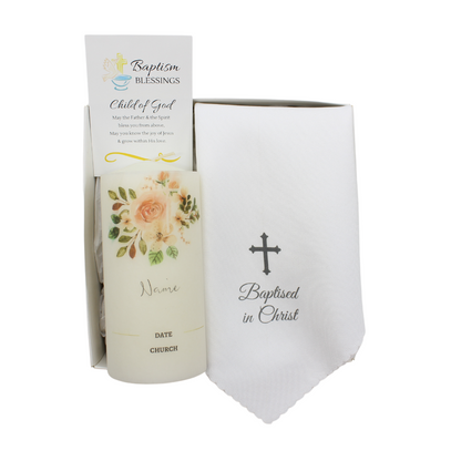 Personalised Baptism Candle /Cloth set