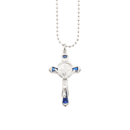 Alloy St Benedict Crucifix/Chain- Black/Blue/Red 4cm