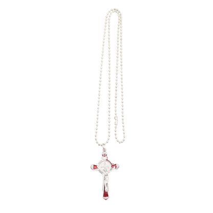 Alloy St Benedict Crucifix/Chain- Black/Blue/Red 4cm