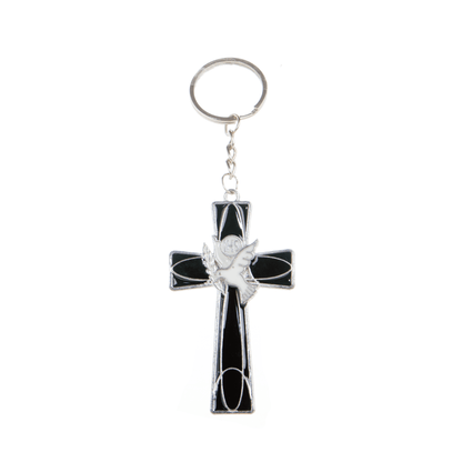 Metal Holy Spirit Cross Keychain - Black/Blue