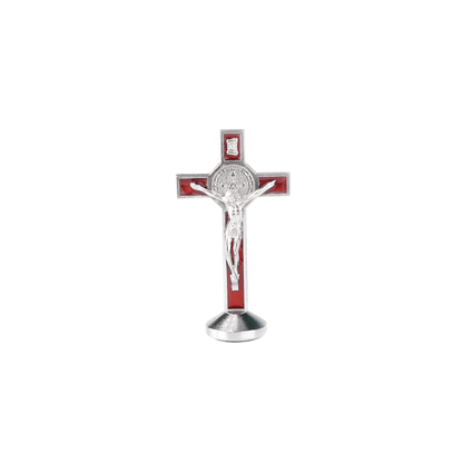 Metal St Benedict Standing Crucifix -10cm (Red/Blue/Green/Black)