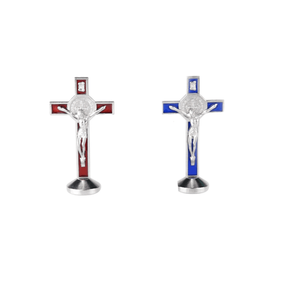 Metal St Benedict Standing Crucifix -10cm (Red/Blue/Green/Black)