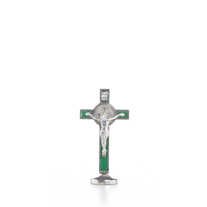 Metal St Benedict Standing Crucifix -10cm (Red/Blue/Green/Black)