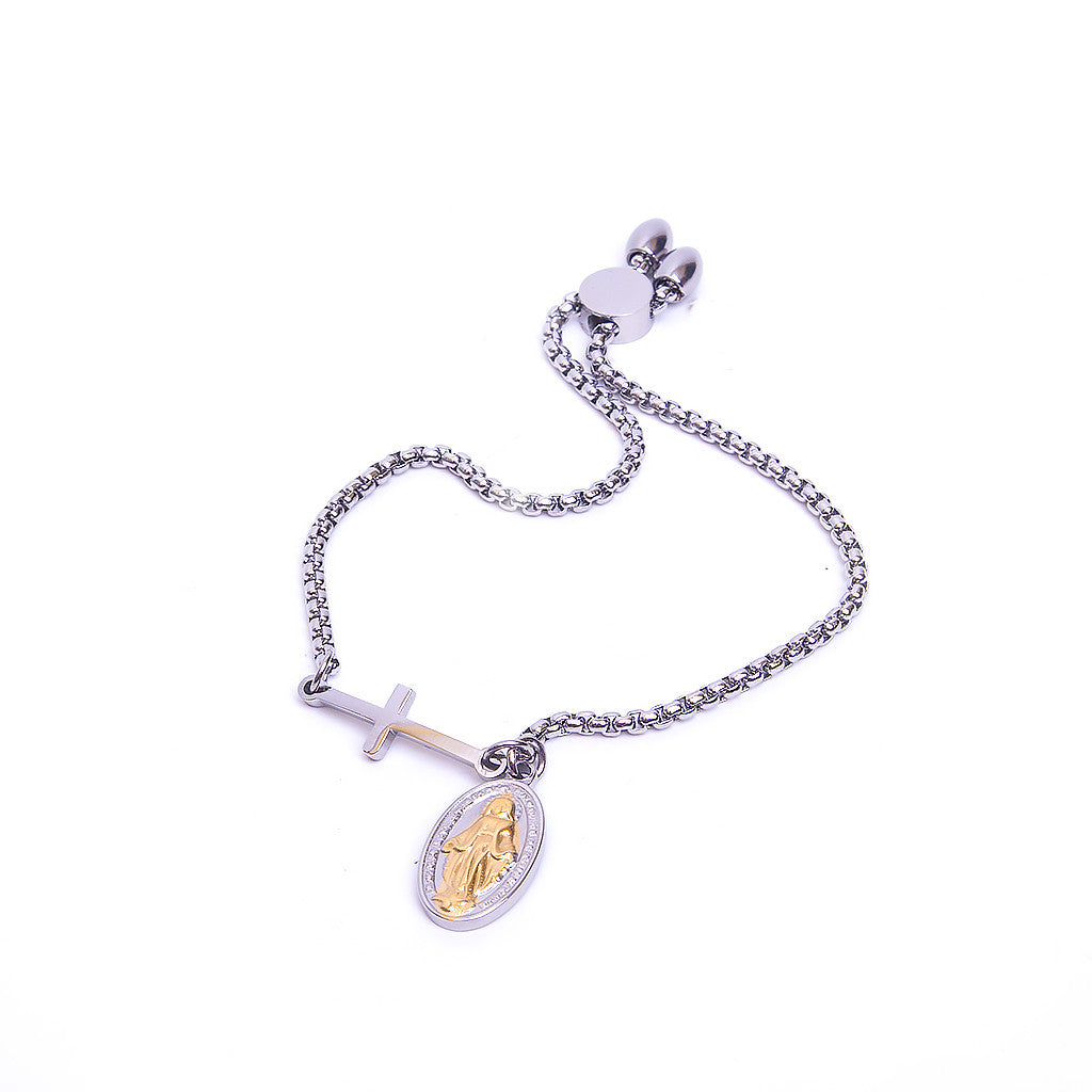 Stainless Steel Adjustable Bracelet/Miraculous Medal (silver)