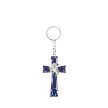 Metal Holy Spirit Cross Keychain - Black/Blue